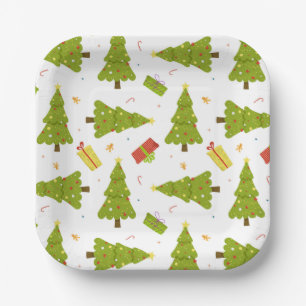 Christmas Trees Gifts Modern Whimsical Cute Winter Paper Plate