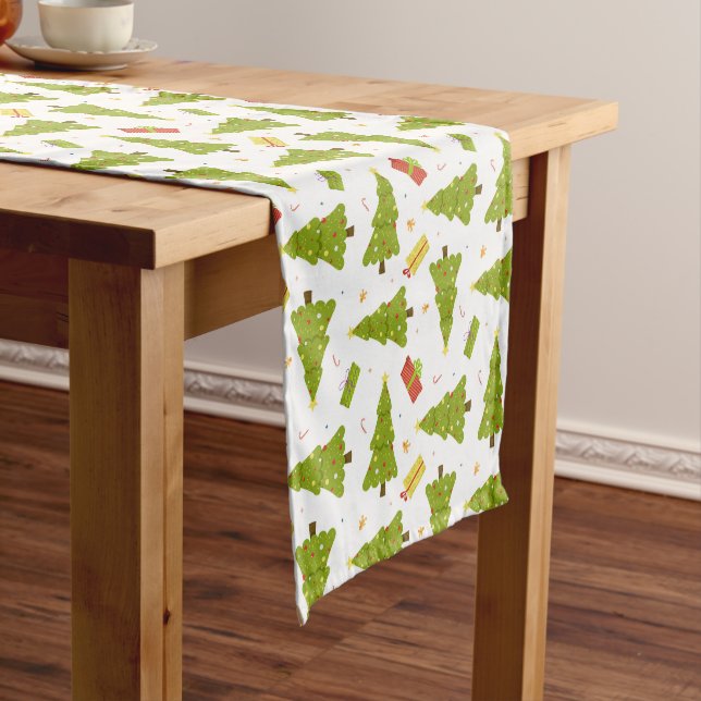 Christmas Trees Gifts Modern Whimsical Cute Winter Short Table Runner (In Situ)
