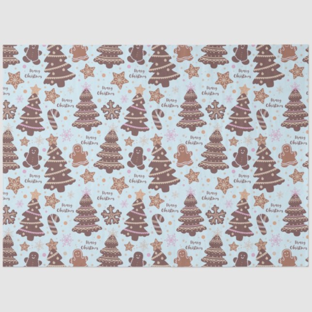 Christmas Trees Gingerbread Men Stars Christmas Tissue Paper (Front)