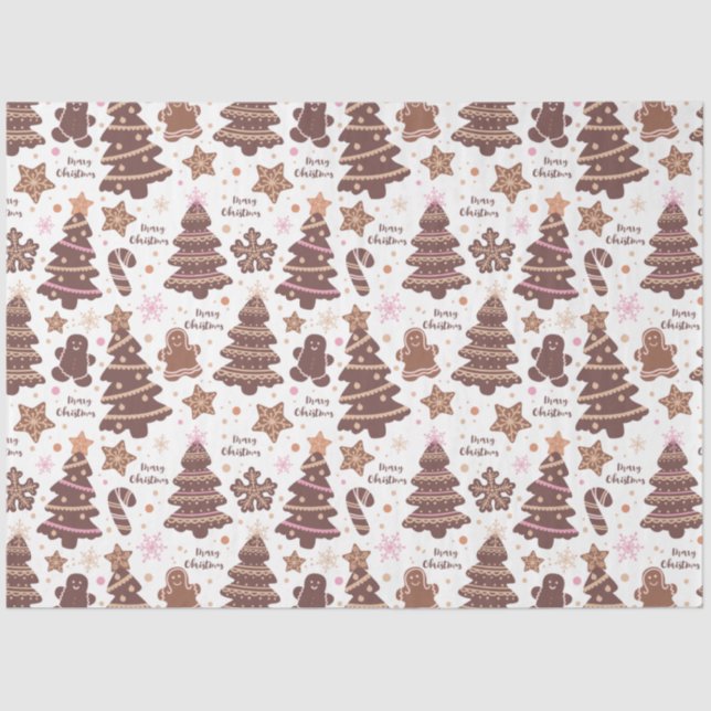 Christmas Trees Gingerbread Men Stars Christmas Tissue Paper (Front)