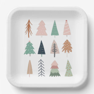Christmas Trees Girly Collage Paper Plate