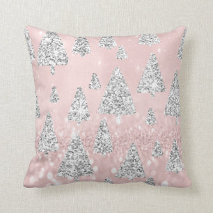 Christmas Trees Glitter Silver Grey Winter Rose Cushion