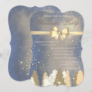Christmas Trees,Gold Bow  Company Christmas Party Invitation