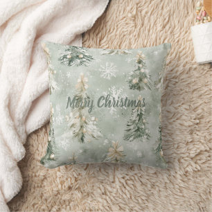 Christmas Trees Gold Bows Snowflakes Cushion