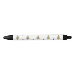 Christmas Trees Gold Bronze Holiday Pattern Tree Black Ink Pen