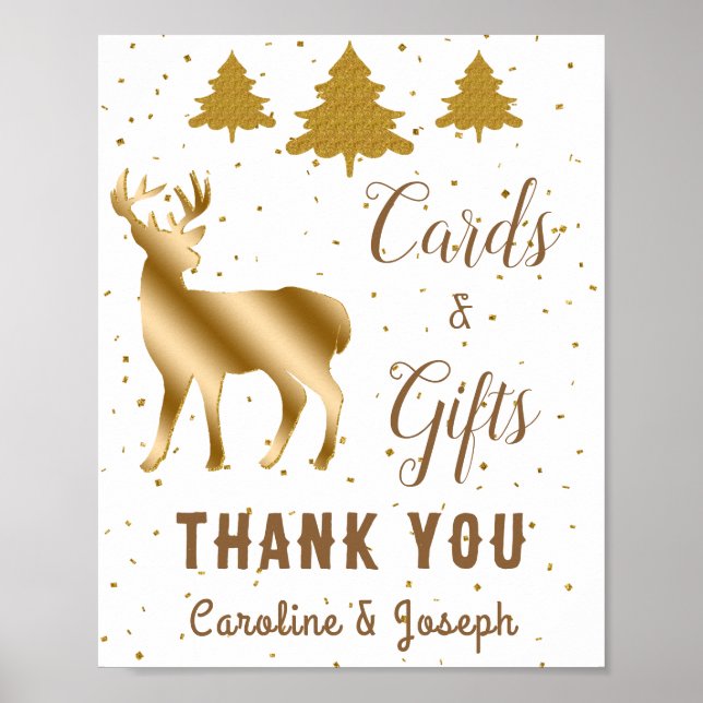 Christmas Trees Gold Glitter Deer Buck Thank You Poster (Front)