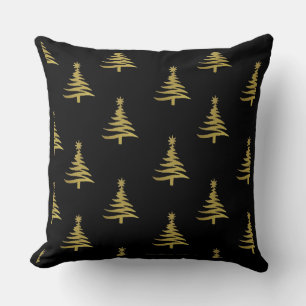 Christmas Trees Gold on Black Cushion
