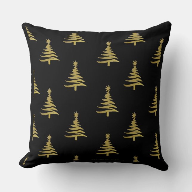 Christmas Trees Gold on Black Cushion (Front)