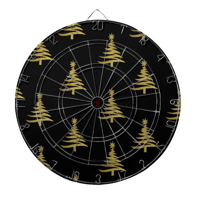 Christmas Trees Gold on Black Dartboard (Front)