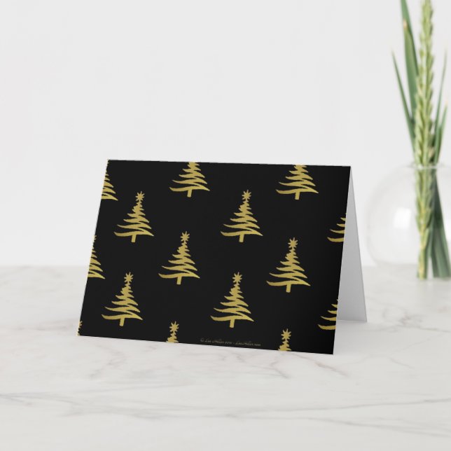 Christmas Trees Gold on Black Holiday Card (Front)