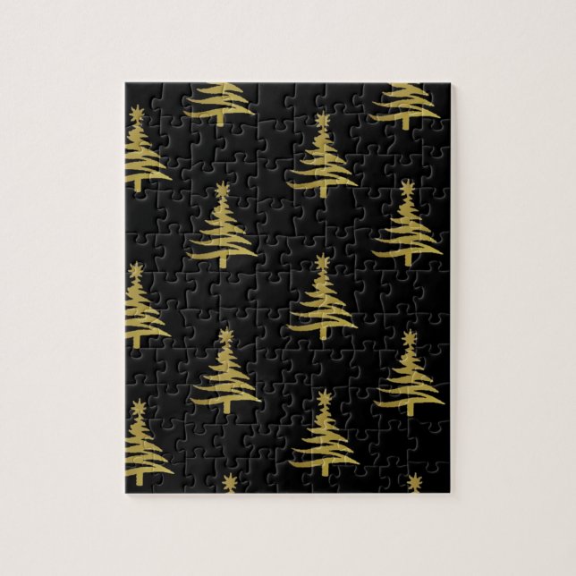 Christmas Trees Gold on Black Jigsaw Puzzle (Vertical)
