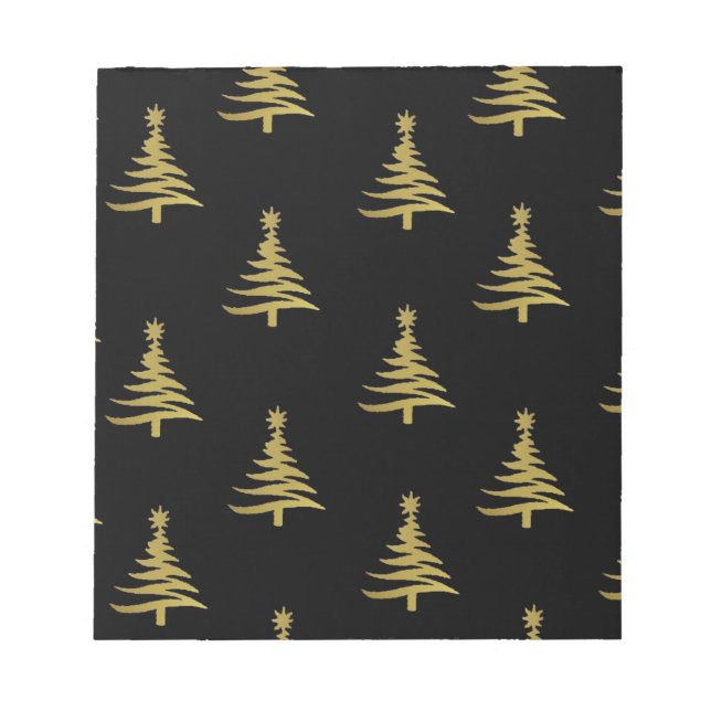 Christmas Trees Gold on Black Notepad (Front)