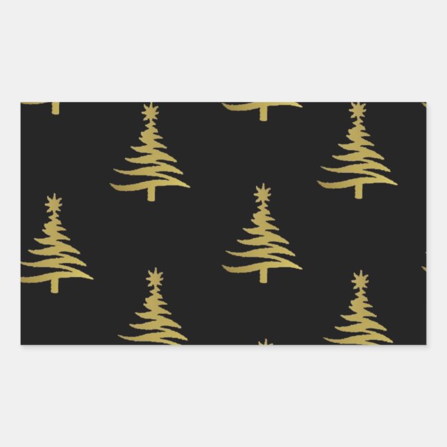 Christmas Trees Gold on Black Rectangular Sticker (Front)