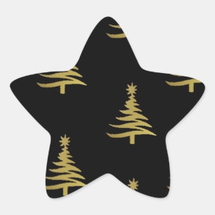 Christmas Trees Gold on Black Star Sticker