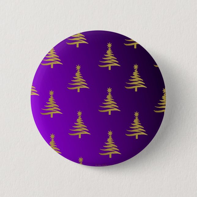 Christmas Trees Gold on Purple 6 Cm Round Badge (Front)