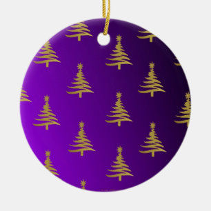 Christmas Trees Gold on Purple Ceramic Tree Decoration