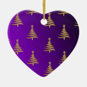 Christmas Trees Gold on Purple Ceramic Tree Decoration