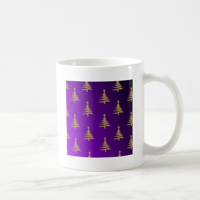 Christmas Trees Gold on Purple Coffee Mug (Right)