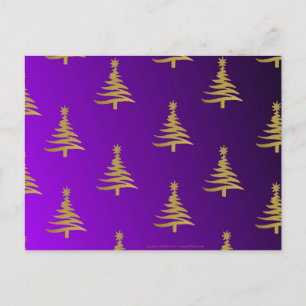Christmas Trees Gold on Purple Holiday Postcard