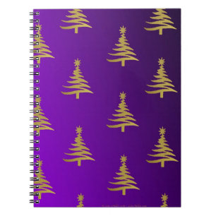 Christmas Trees Gold on Purple Notebook