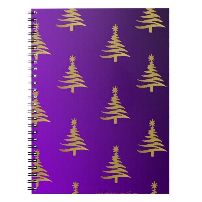 Christmas Trees Gold on Purple Notebook (Front)