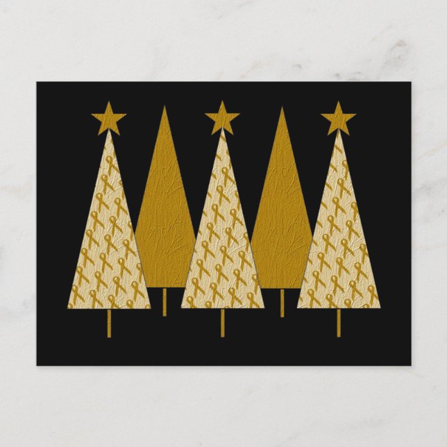 Christmas Trees - Gold Ribbon Holiday Postcard (Front)