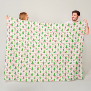 Christmas Trees & Gold Snowflakes Fleece Blanket