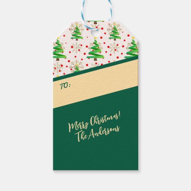 Christmas Trees & Gold Snowflakes Gift Tags (Front)