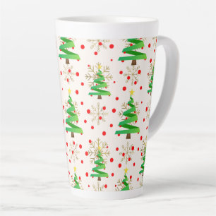 Christmas Trees & Gold Snowflakes Latte Mug