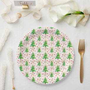 Christmas Trees & Gold Snowflakes Paper Plate