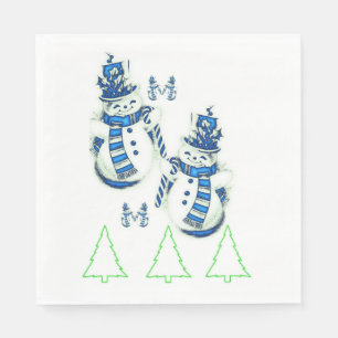 Christmas Trees Green Paper Napkins, Snowman Napkin