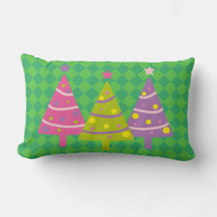 Christmas Trees Green Pink  Lumbar Cushion