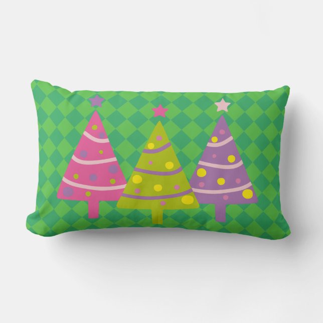 Christmas Trees Green Pink  Lumbar Cushion (Front)