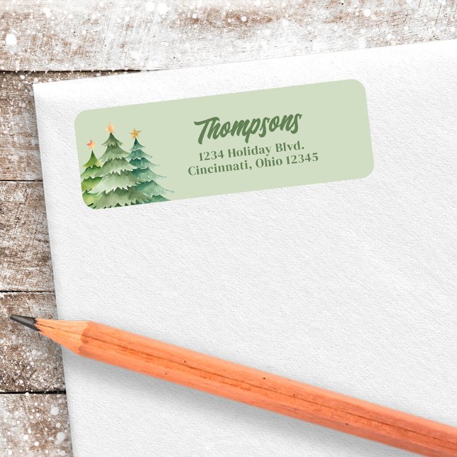 Christmas Trees Green Return Address Label (Christmas trees green retro style return address labels.)