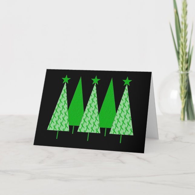 Christmas Trees - Green Ribbon Kidney Cancer Holiday Card (Front)