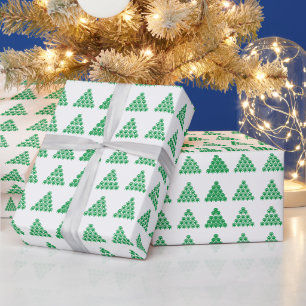 Christmas trees green white snow stars snowflakes wrapping paper