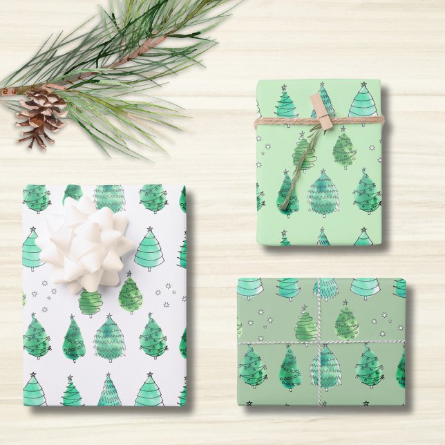 Christmas Trees Green Wrapping Paper Sheet (Creator Uploaded)