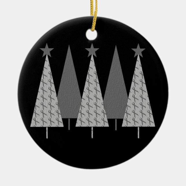 Christmas Trees - Grey Ribbon Brain Cancer Ceramic Tree Decoration (Front)