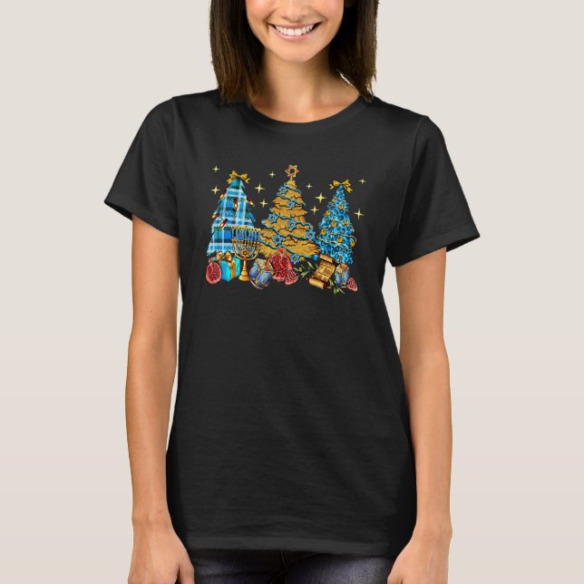 Christmas trees Hannukah western Menorah Jewish Dr T-Shirt (Front)