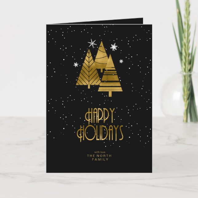 Christmas Trees Happy Holidays Gold ID863 Holiday Card (Front)