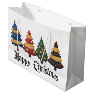 Christmas Trees Holiday Happy Christmas Grunge Large Gift Bag