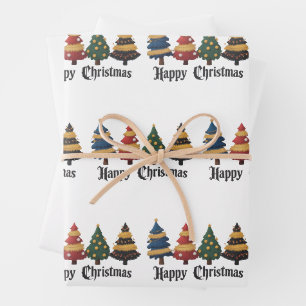 Christmas Trees Holiday Happy Christmas Grunge Wrapping Paper Sheet