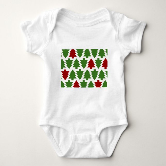 Christmas Trees Holiday Pattern Baby Bodysuit (Front)