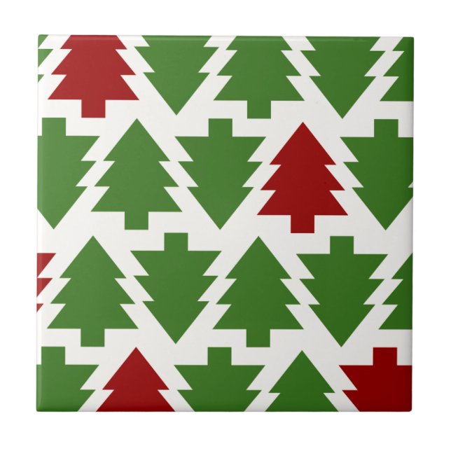 Christmas Trees Holiday Pattern Ceramic Tile (Front)