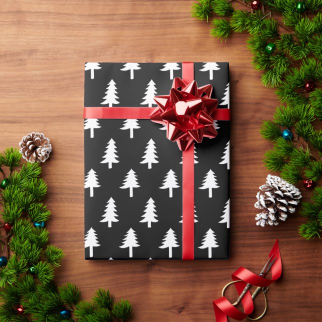 Christmas Trees | Holiday Wrapping Paper in Black (Holiday Gift)