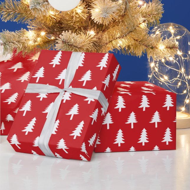Christmas Trees | Holiday Wrapping Paper in Red (Holidays)