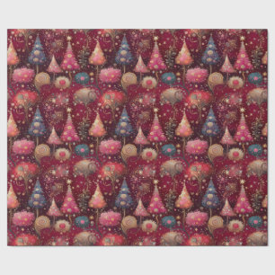 Christmas trees in plush pink and gold wrapping paper