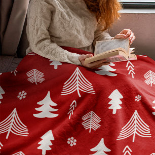 Christmas Trees in red and white Fleece Blanket