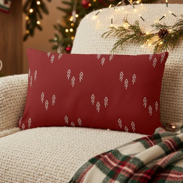 Christmas Trees in red and white Lumbar Cushion (christmas pillow red)