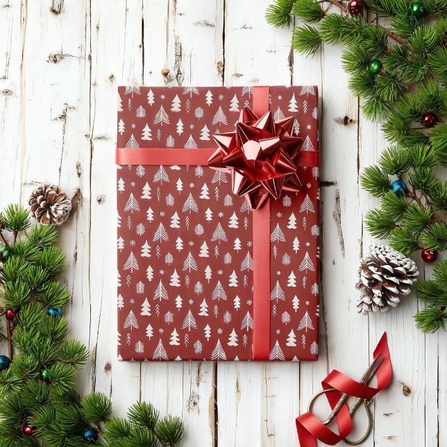 Christmas Trees in red and white Wrapping Paper (christmas wrapping paper)